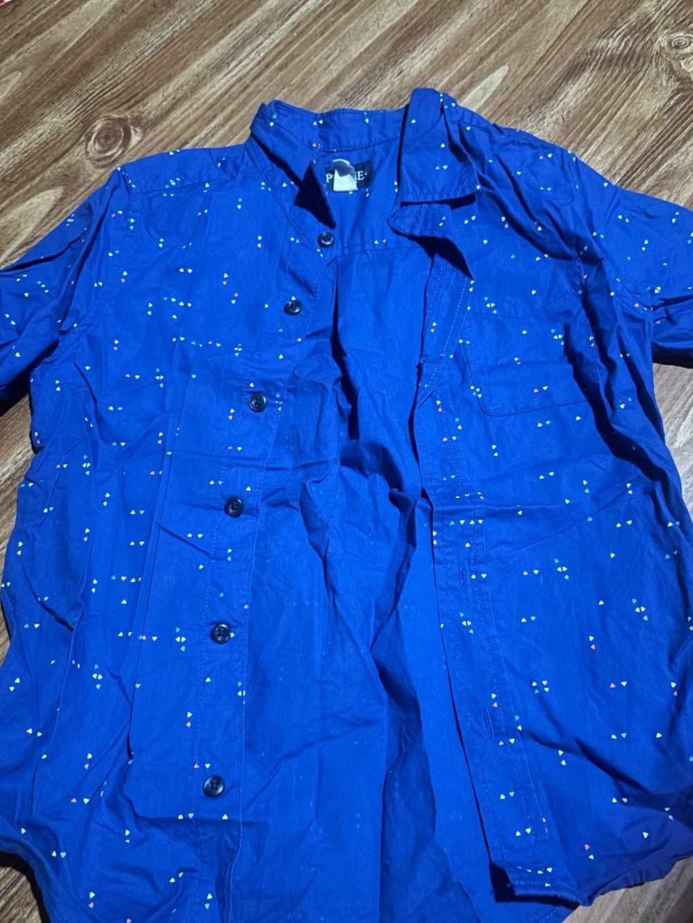 Blue boys Button-Up Shirt with Subtle Speckle Pattern